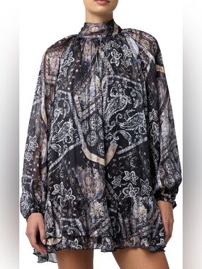 Lulus Womens Casey Mock Neck Mini Shift Dress Black/Blue NWT size S